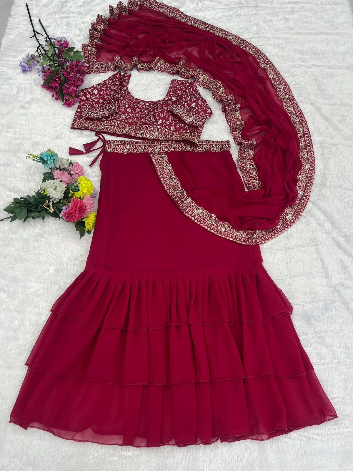 Party Wear Indo-Western Lehenga Saree with Embroidered Sequin Blouse