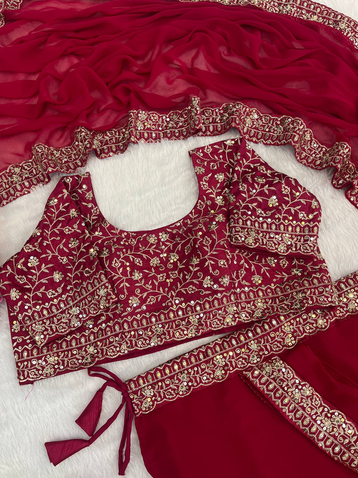 Party Wear Indo-Western Lehenga Saree with Embroidered Sequin Blouse