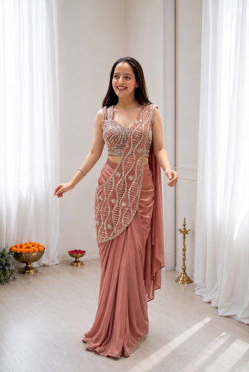 Trending Ready-to-Wear Crepe Silk Saree with Embroidery Sequins Work