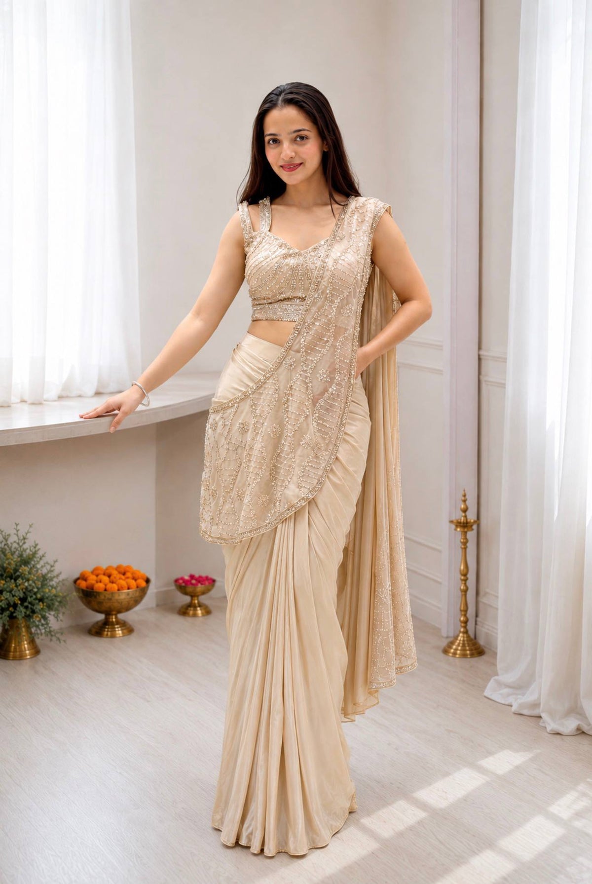 Trending Ready-to-Wear Crepe Silk Saree with Embroidery Sequins Work