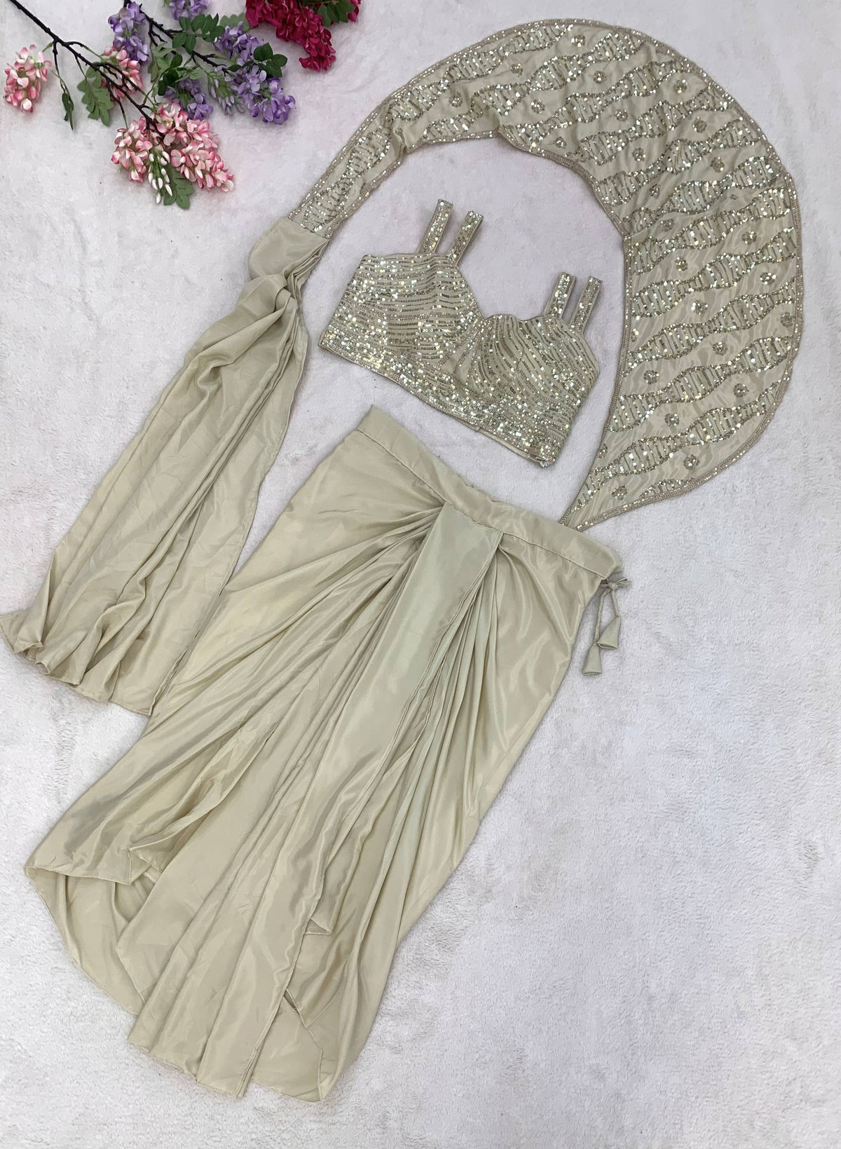 Trending Ready-to-Wear Crepe Silk Saree with Embroidery Sequins Work