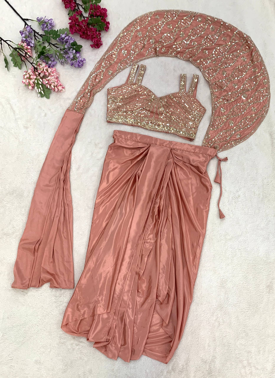 Trending Ready-to-Wear Crepe Silk Saree with Embroidery Sequins Work