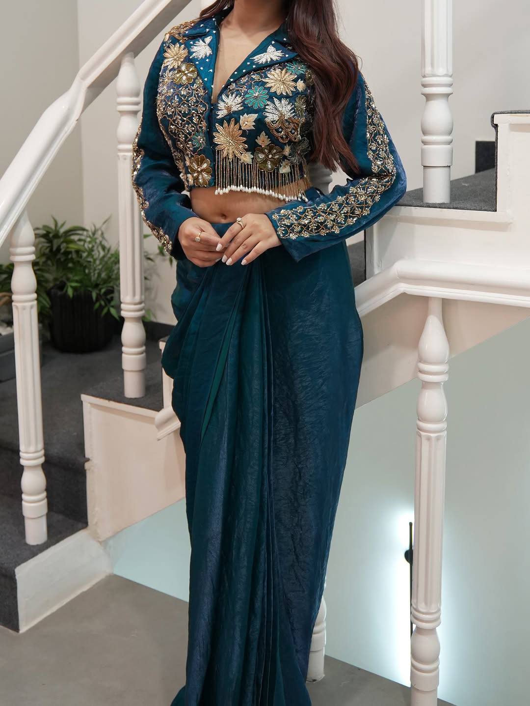 Trending Western Satin Silk Dhoti Set with Semi-Beads Embroidery