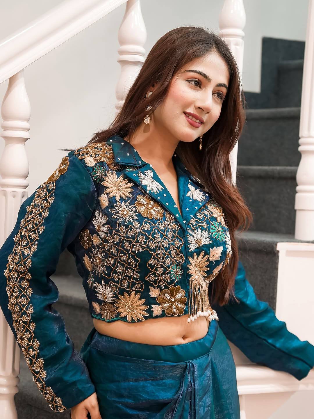 Trending Western Satin Silk Dhoti Set with Semi-Beads Embroidery