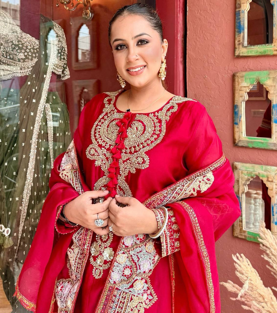 Premium Beads & Sequin Embroidered Designer Top Palazzo Dupatta Set