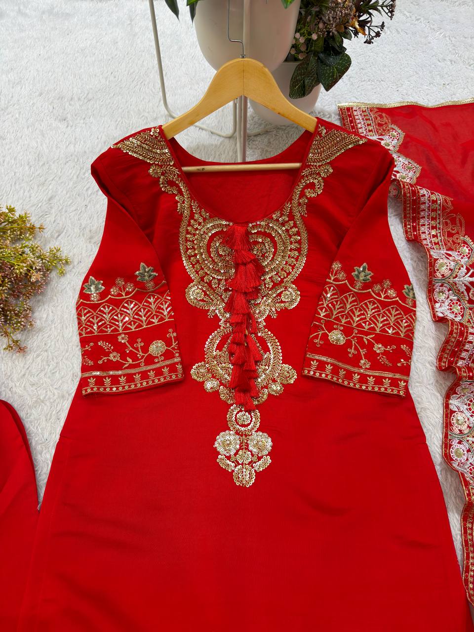 Premium Beads & Sequin Embroidered Designer Top Palazzo Dupatta Set