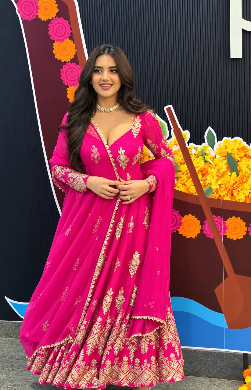 Designer Heavy Georgette Embroidered Gown with Pant & Dupatta Set