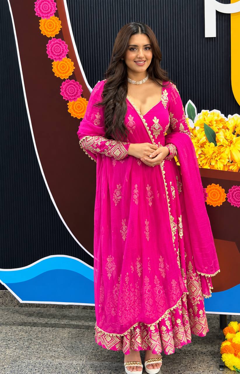 Designer Heavy Georgette Embroidered Gown with Pant & Dupatta Set
