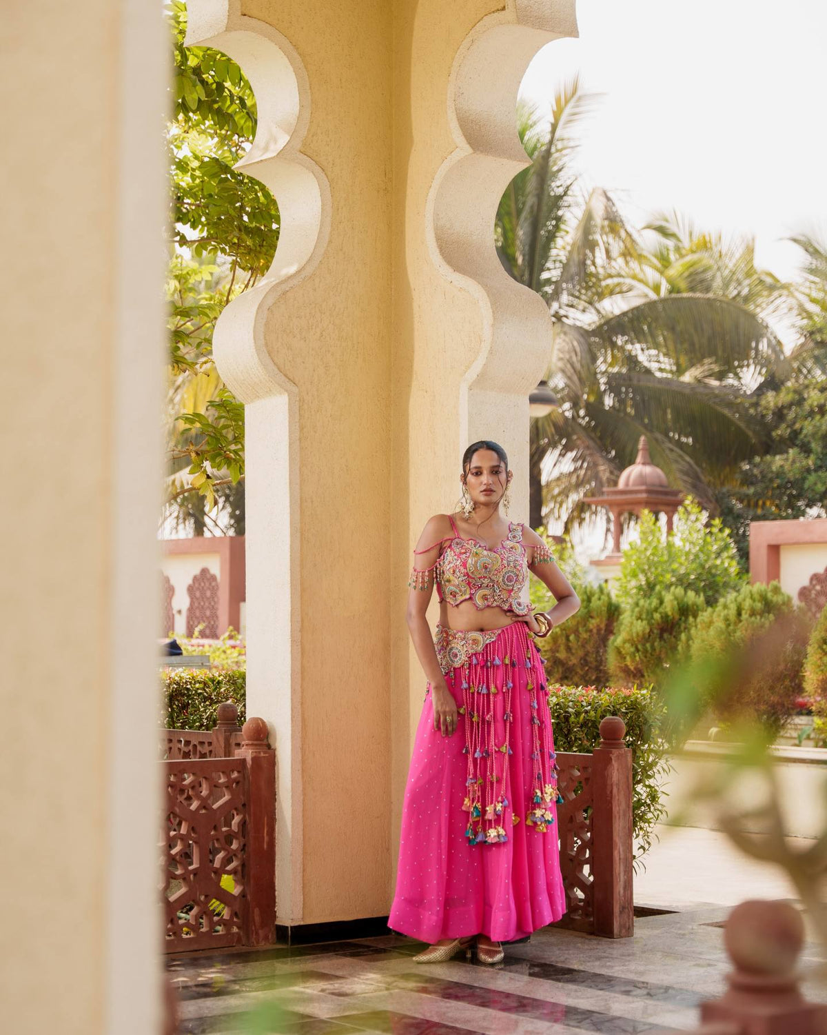 Noorani Pink Vichitra Silk Embroidered Lehenga Set