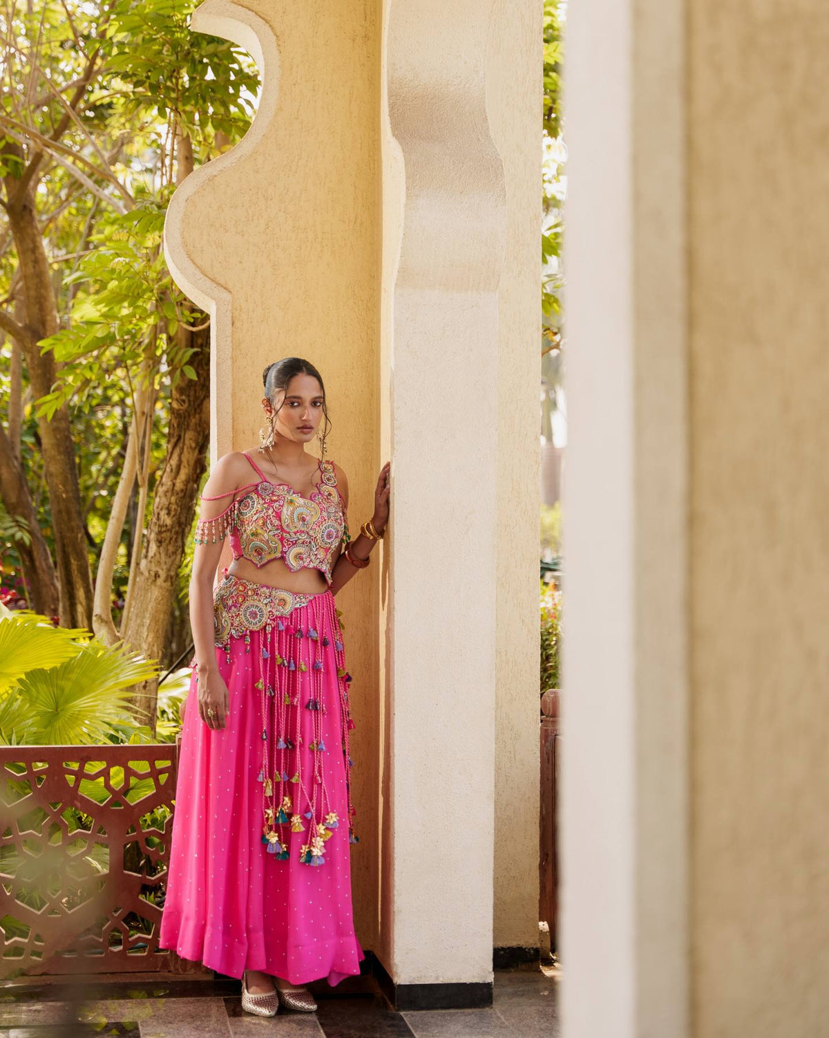 Noorani Pink Vichitra Silk Embroidered Lehenga Set