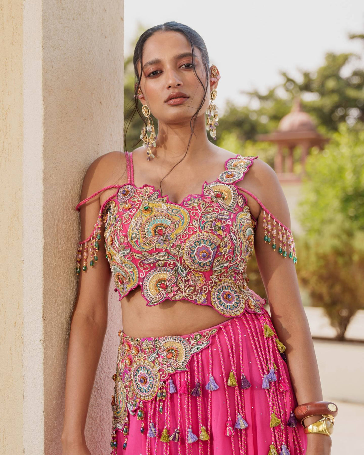 Noorani Pink Vichitra Silk Embroidered Lehenga Set