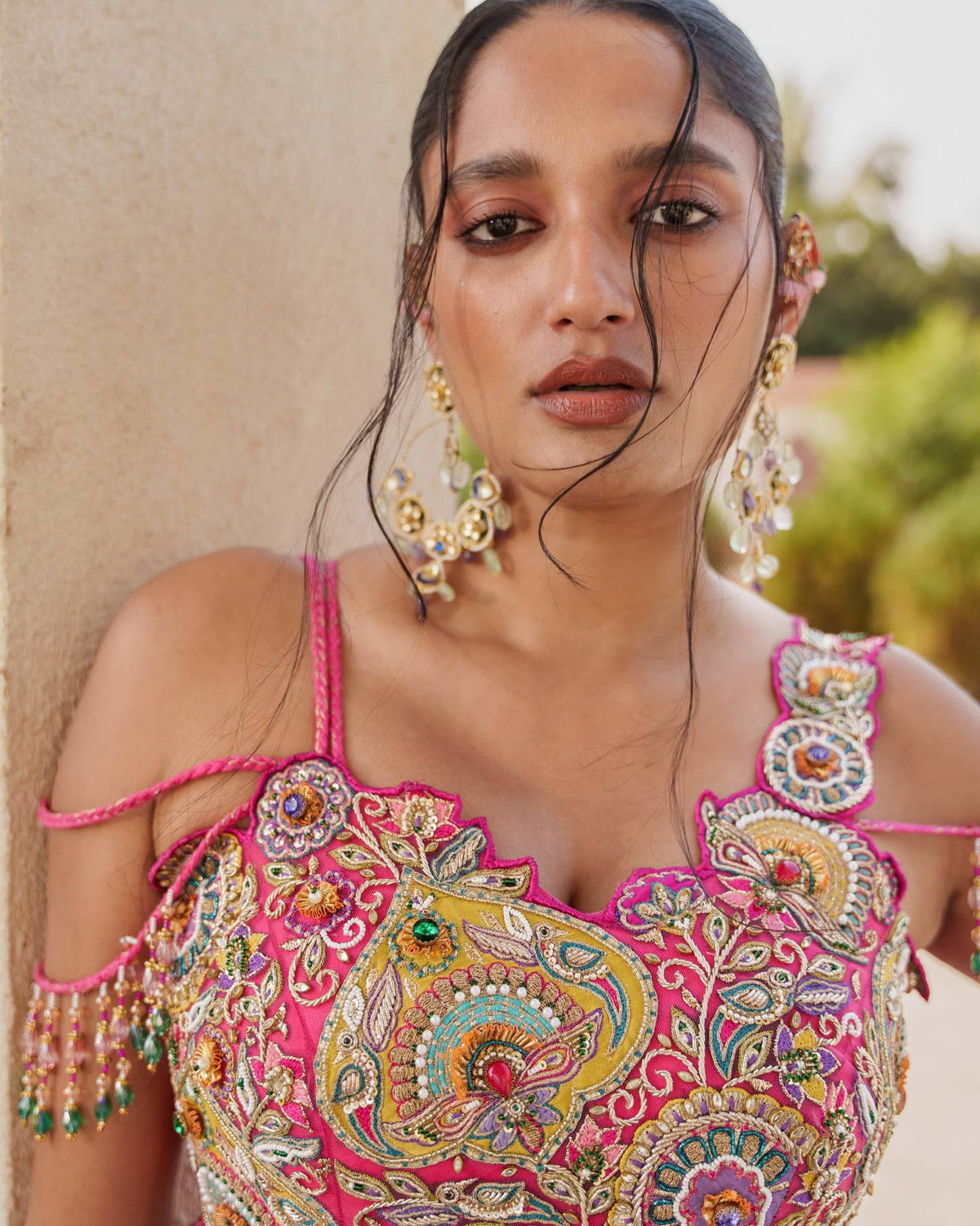 Noorani Pink Vichitra Silk Embroidered Lehenga Set