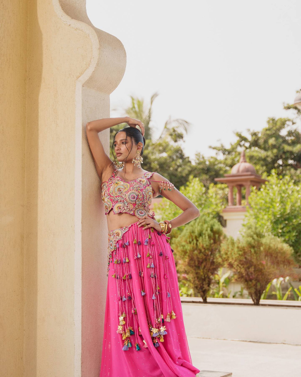 Noorani Pink Vichitra Silk Embroidered Lehenga Set