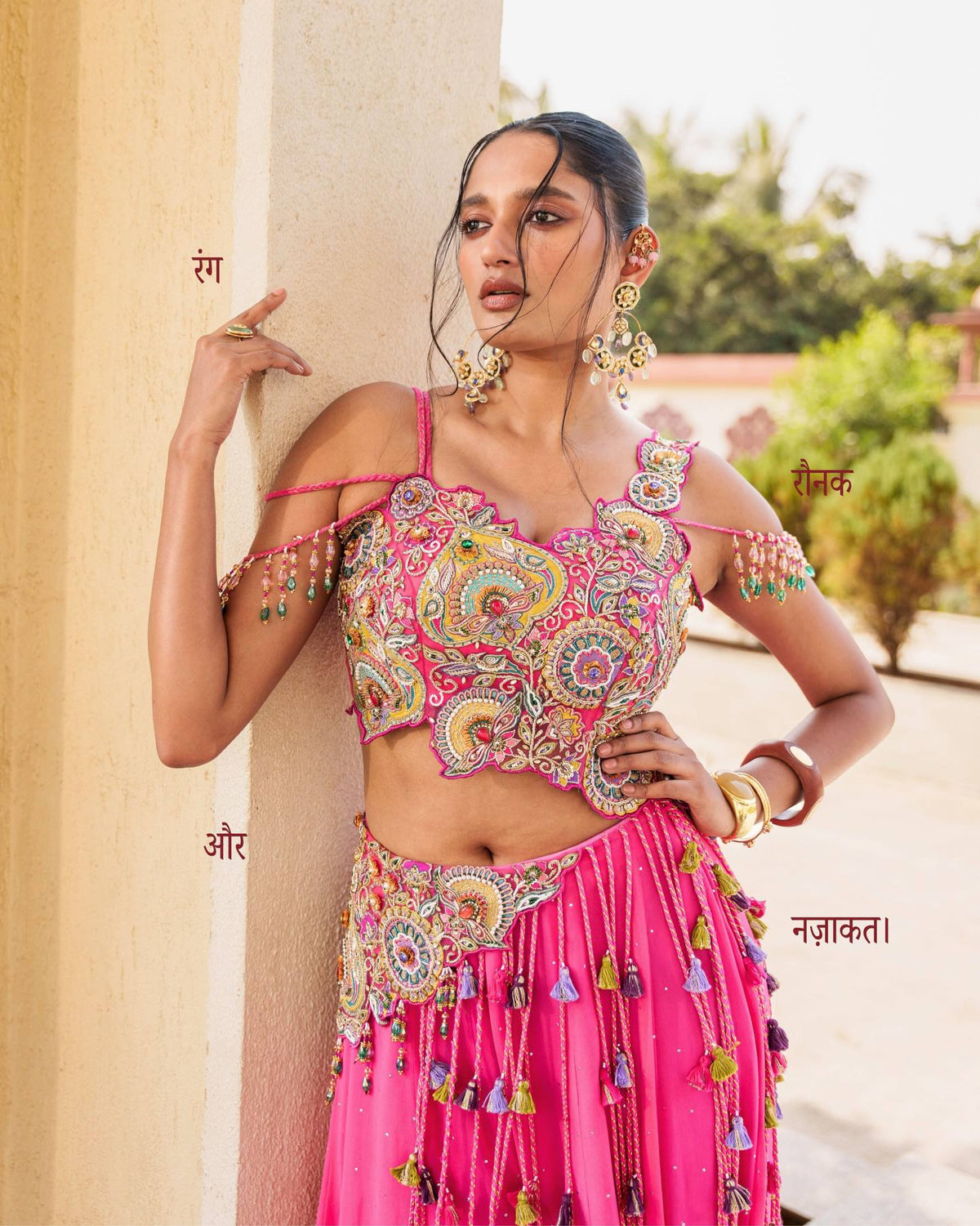 Noorani Pink Vichitra Silk Embroidered Lehenga Set