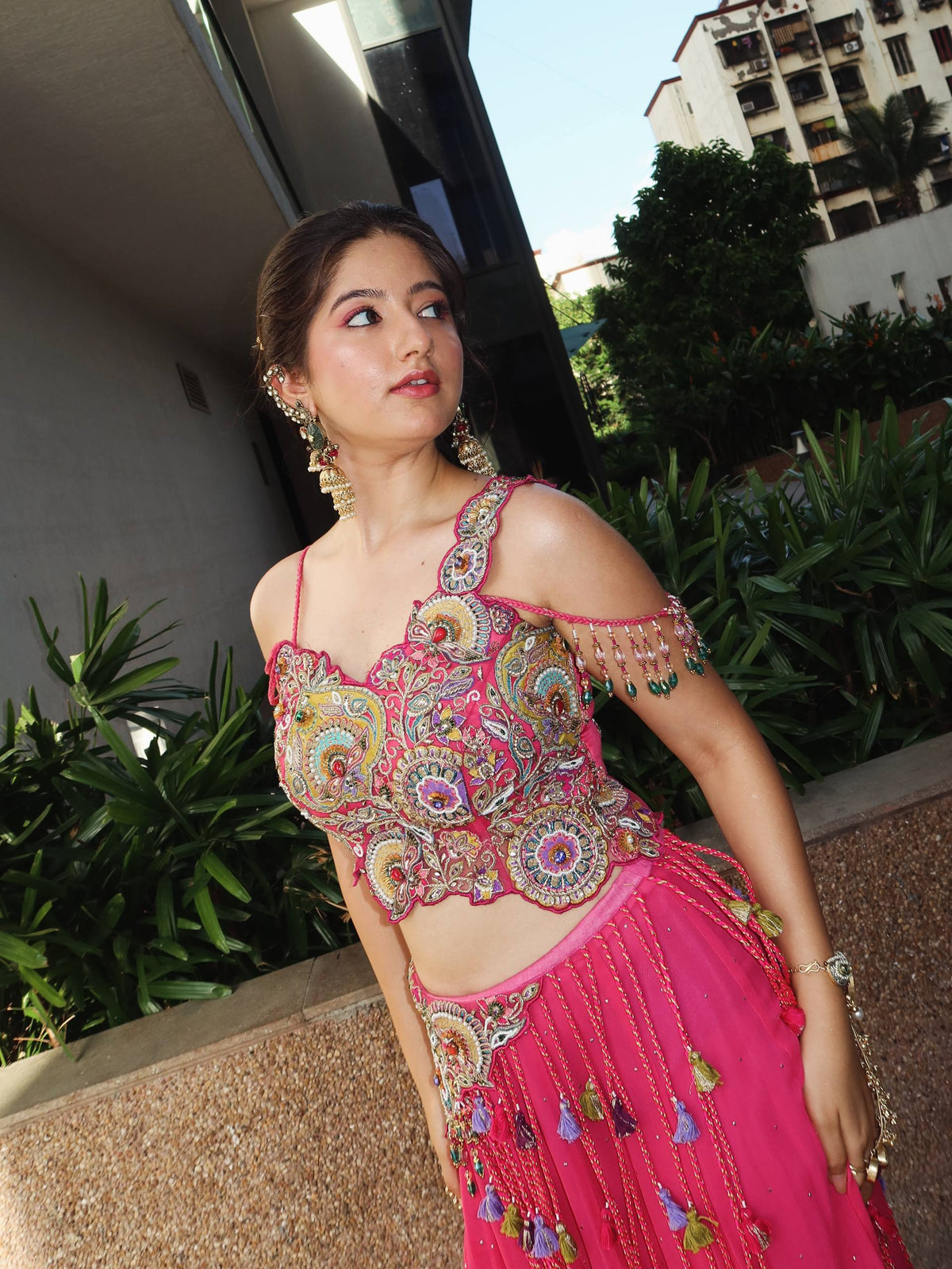 Noorani Pink Vichitra Silk Embroidered Lehenga Set