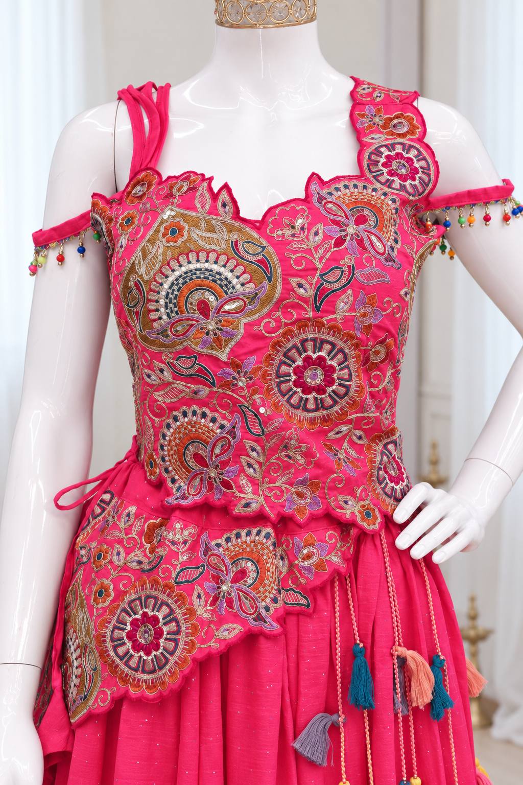 Noorani Pink Vichitra Silk Embroidered Lehenga Set