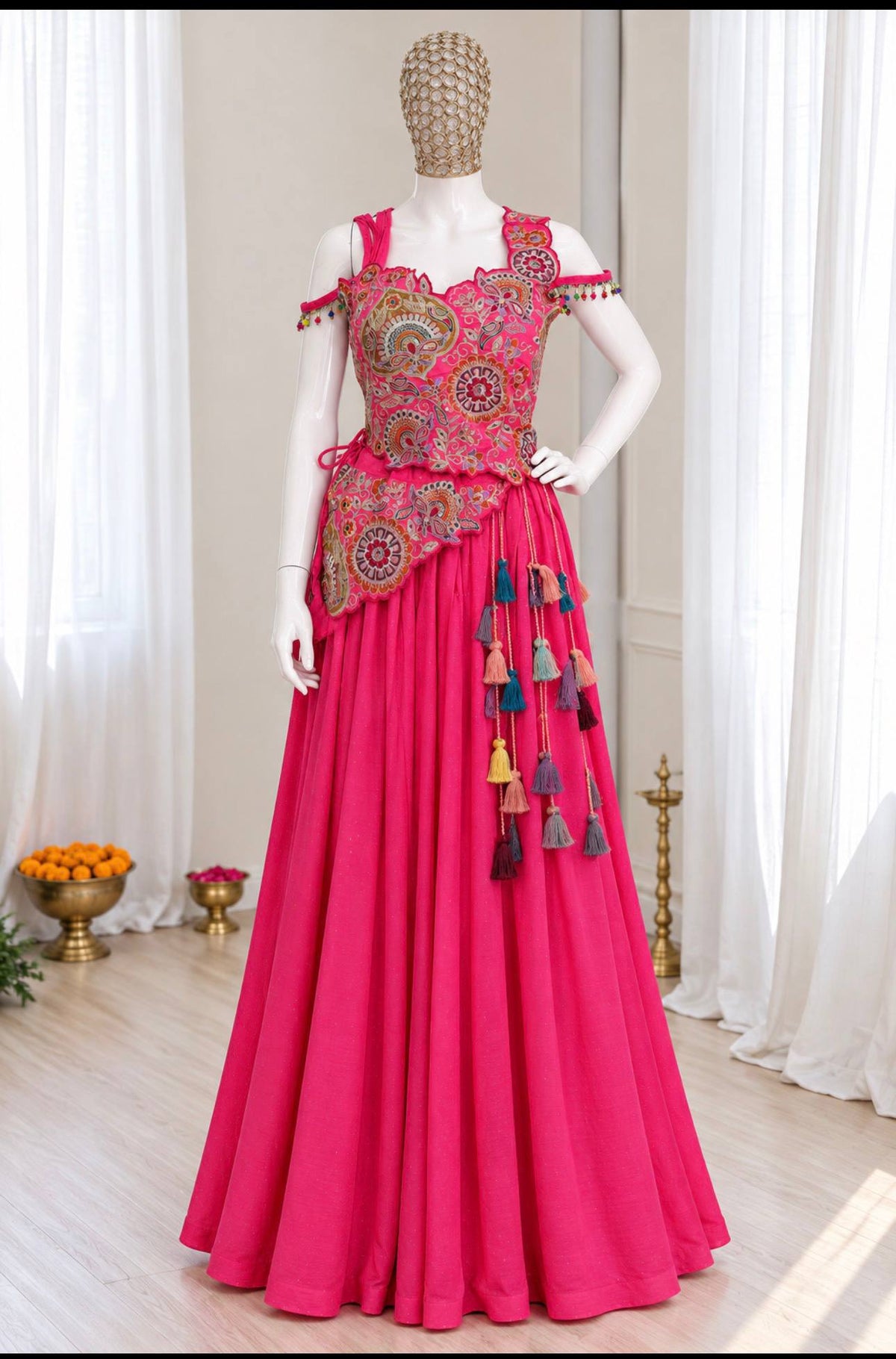 Noorani Pink Vichitra Silk Embroidered Lehenga Set