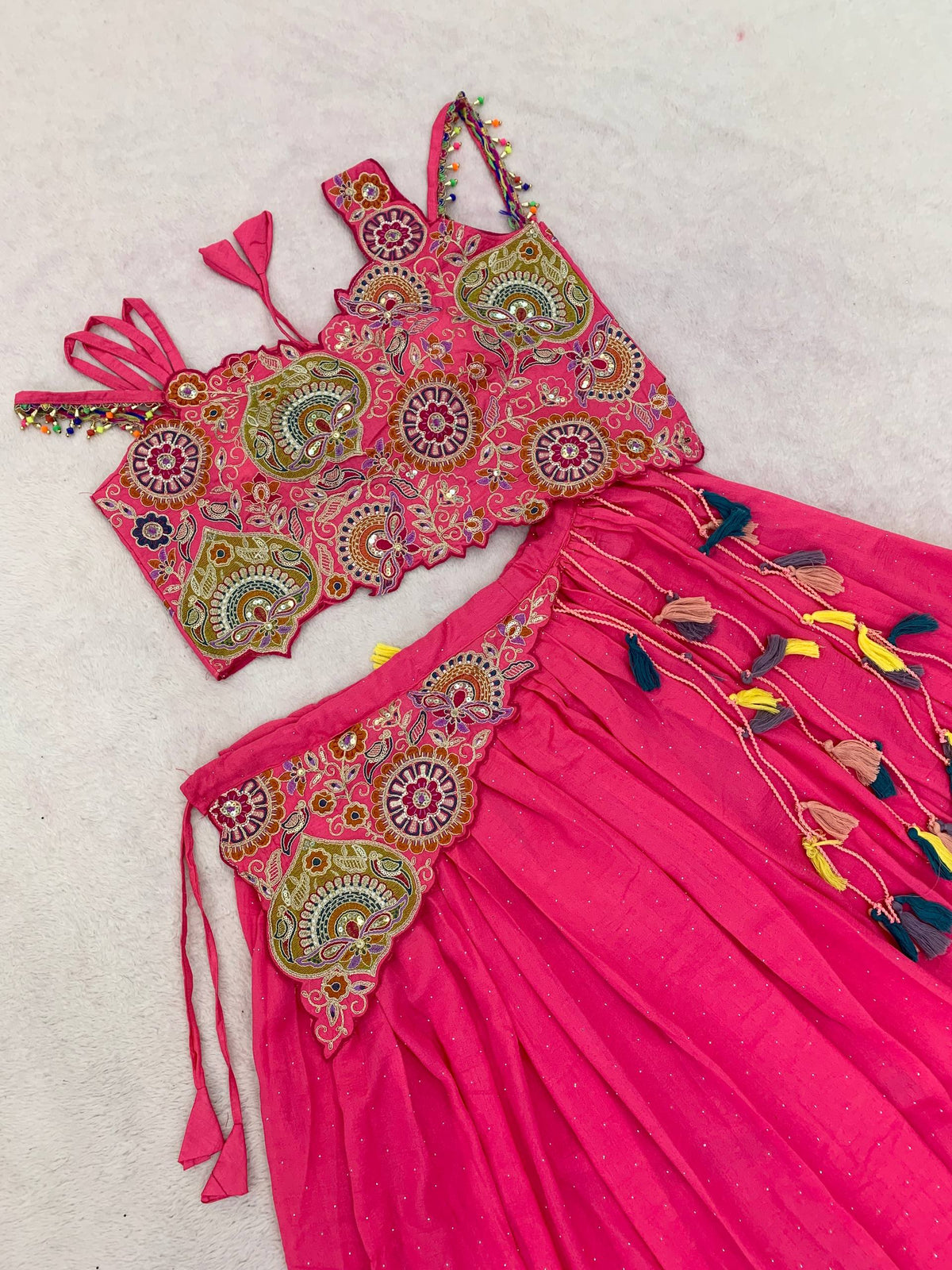 Noorani Pink Vichitra Silk Embroidered Lehenga Set