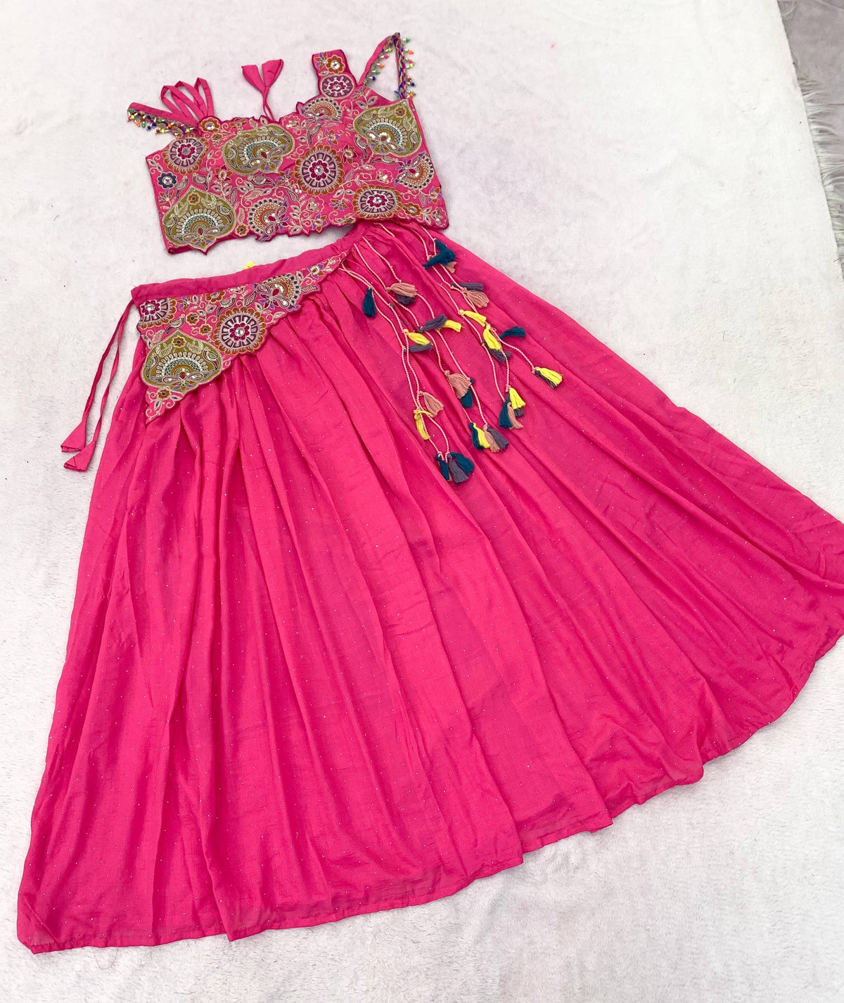 Noorani Pink Vichitra Silk Embroidered Lehenga Set