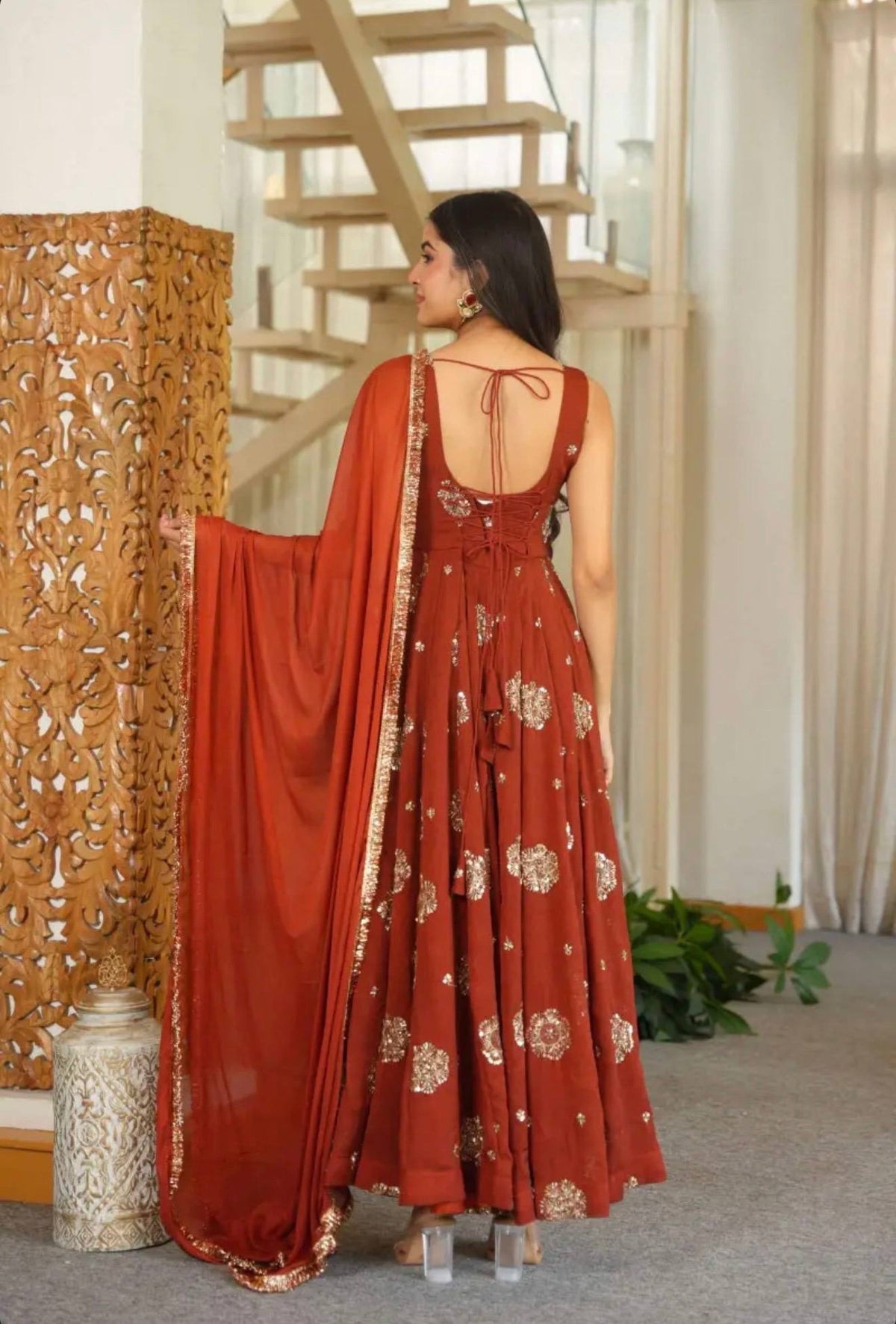Designer Doremon Crush Embroidered Gown with Pant & Dupatta Set