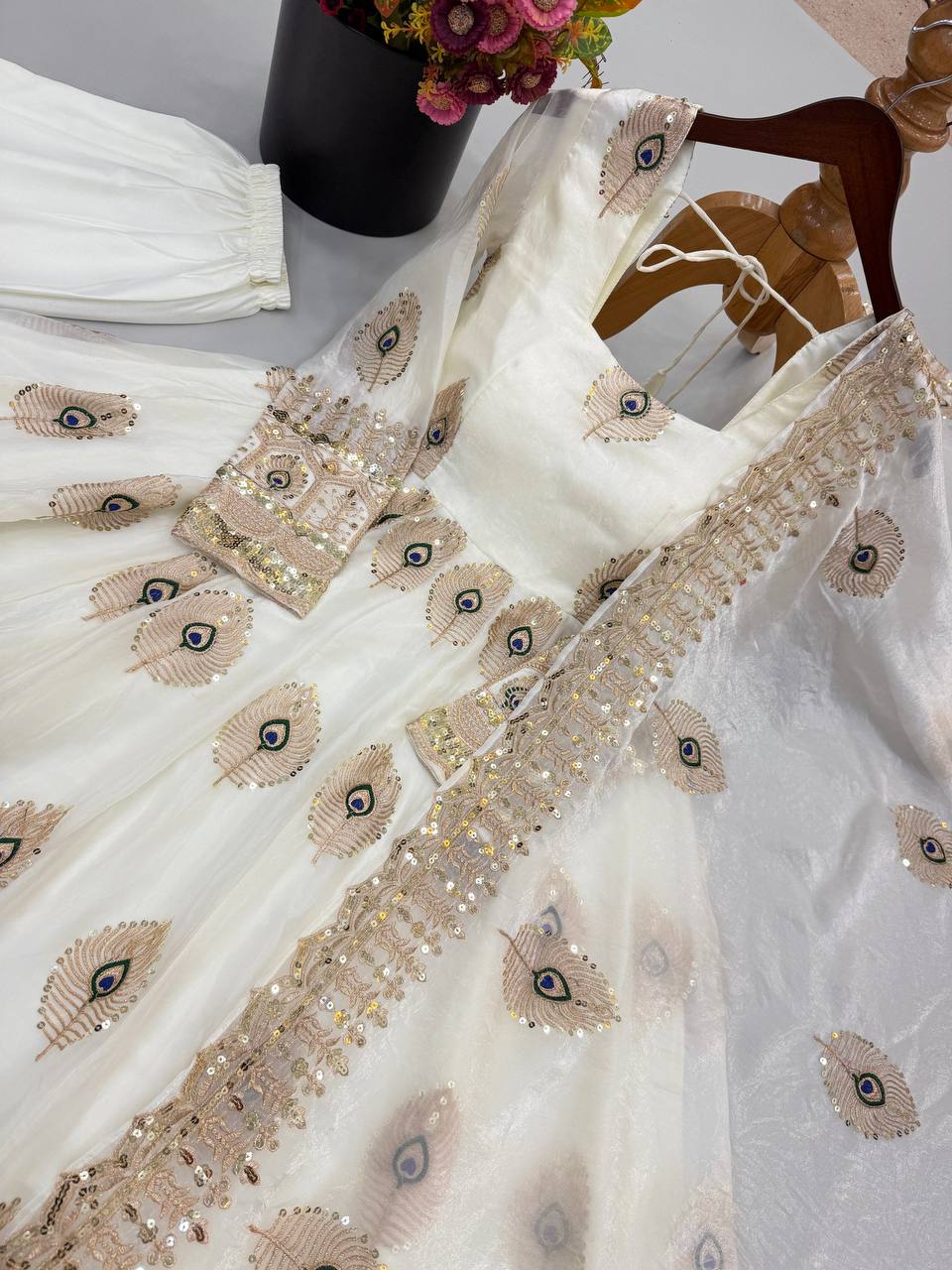 Party Wear Fendy Silk Heavy Embroidered Gown Set with Pant & Dupatta
