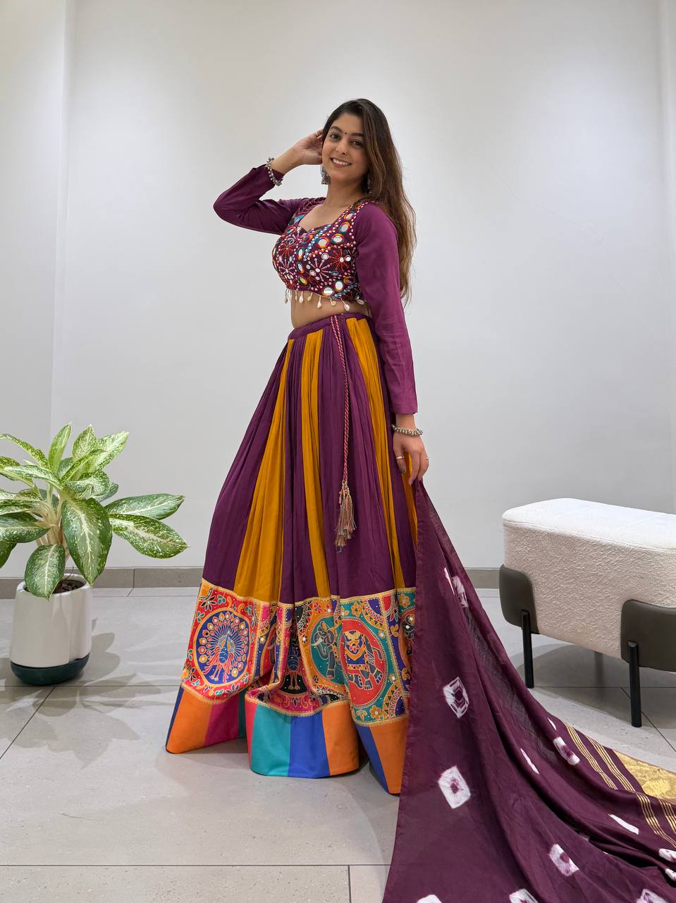 Premium Navratri Rayon Lehenga Choli Set with Real Mirror & Jarkan Work