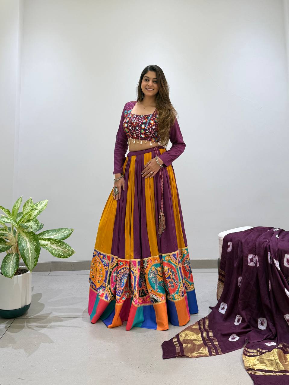 Premium Navratri Rayon Lehenga Choli Set with Real Mirror & Jarkan Work
