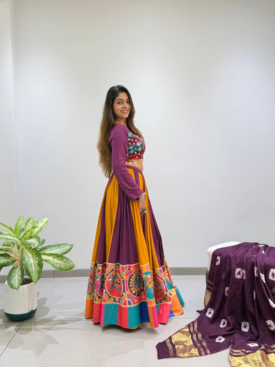 Premium Navratri Rayon Lehenga Choli Set with Real Mirror & Jarkan Work