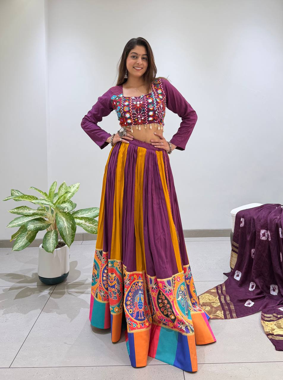 Premium Navratri Rayon Lehenga Choli Set with Real Mirror & Jarkan Work