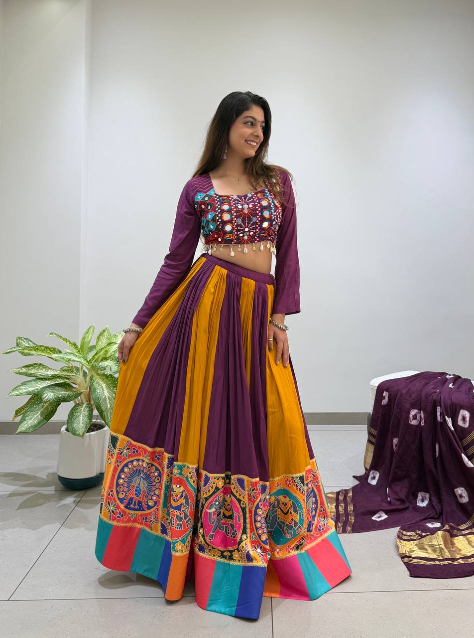 Premium Navratri Rayon Lehenga Choli Set with Real Mirror & Jarkan Work