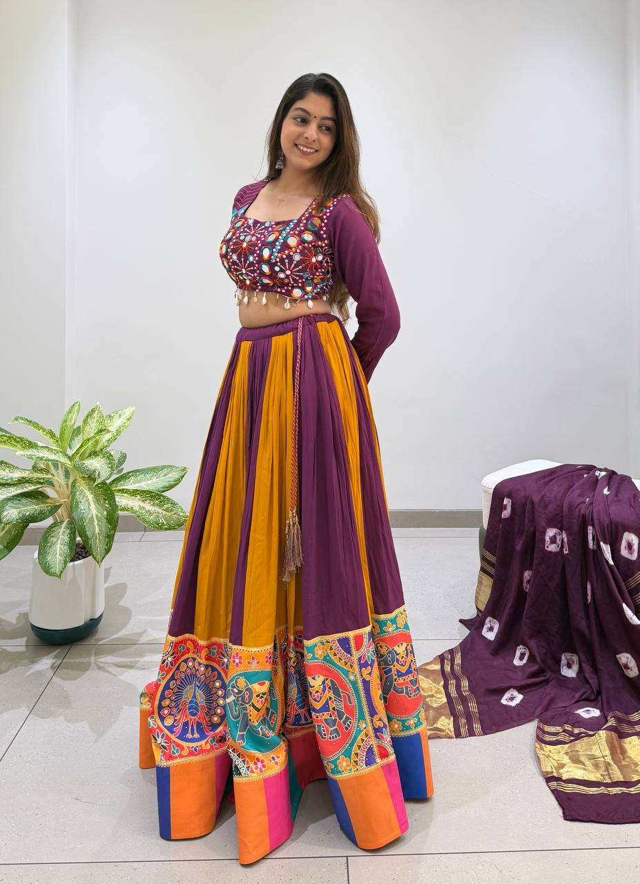 Premium Navratri Rayon Lehenga Choli Set with Real Mirror & Jarkan Work