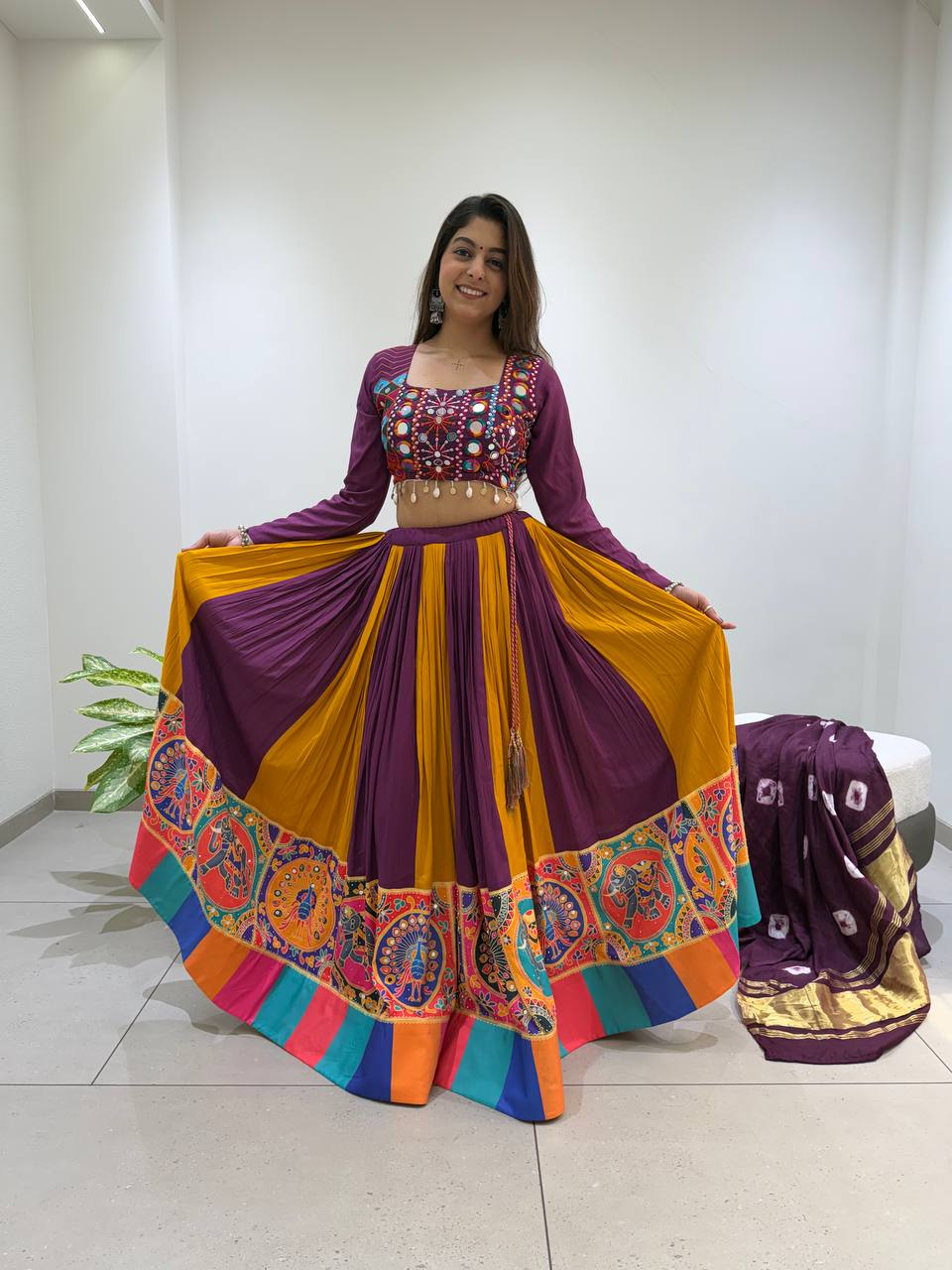 Premium Navratri Rayon Lehenga Choli Set with Real Mirror & Jarkan Work