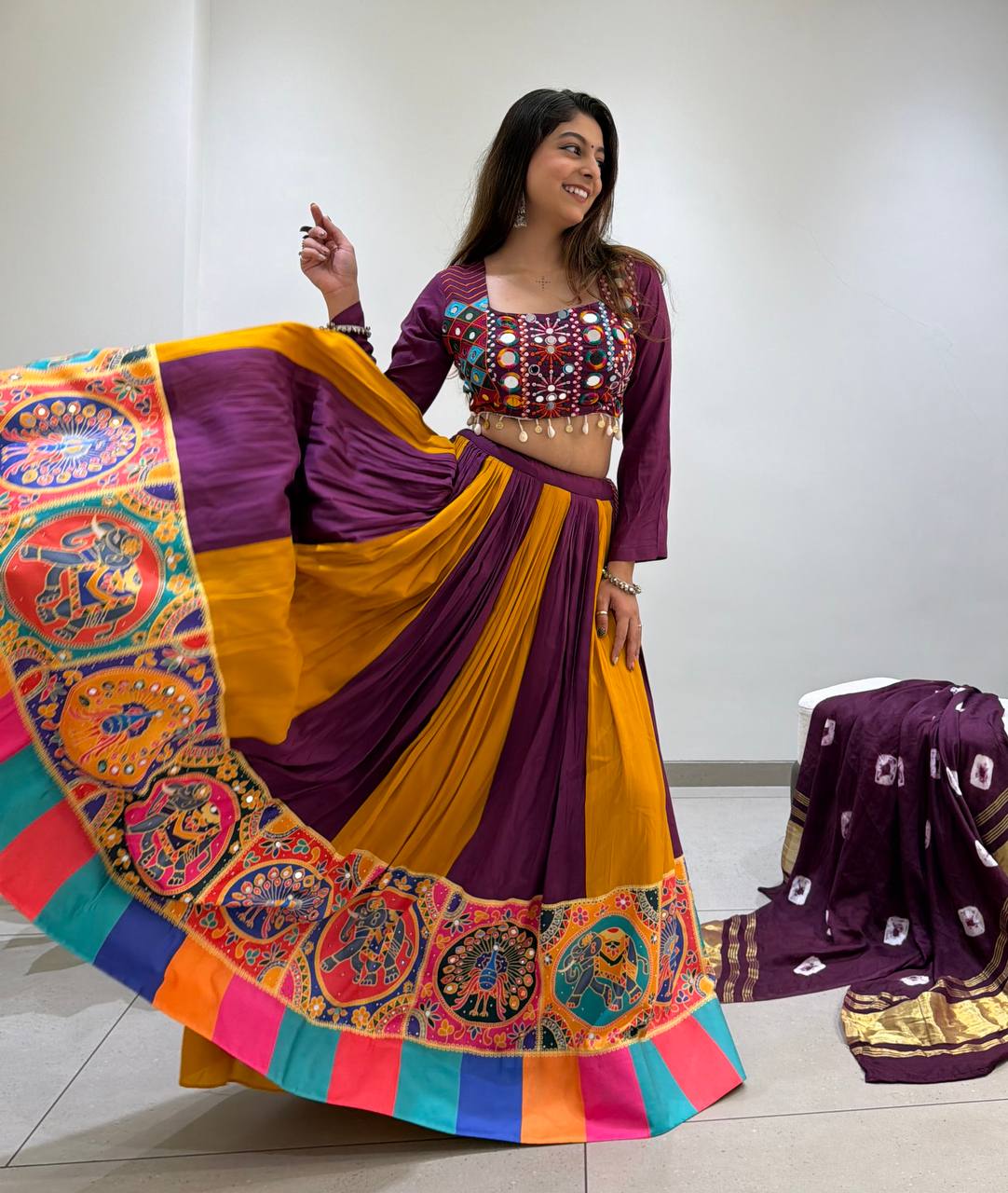 Premium Navratri Rayon Lehenga Choli Set with Real Mirror & Jarkan Work