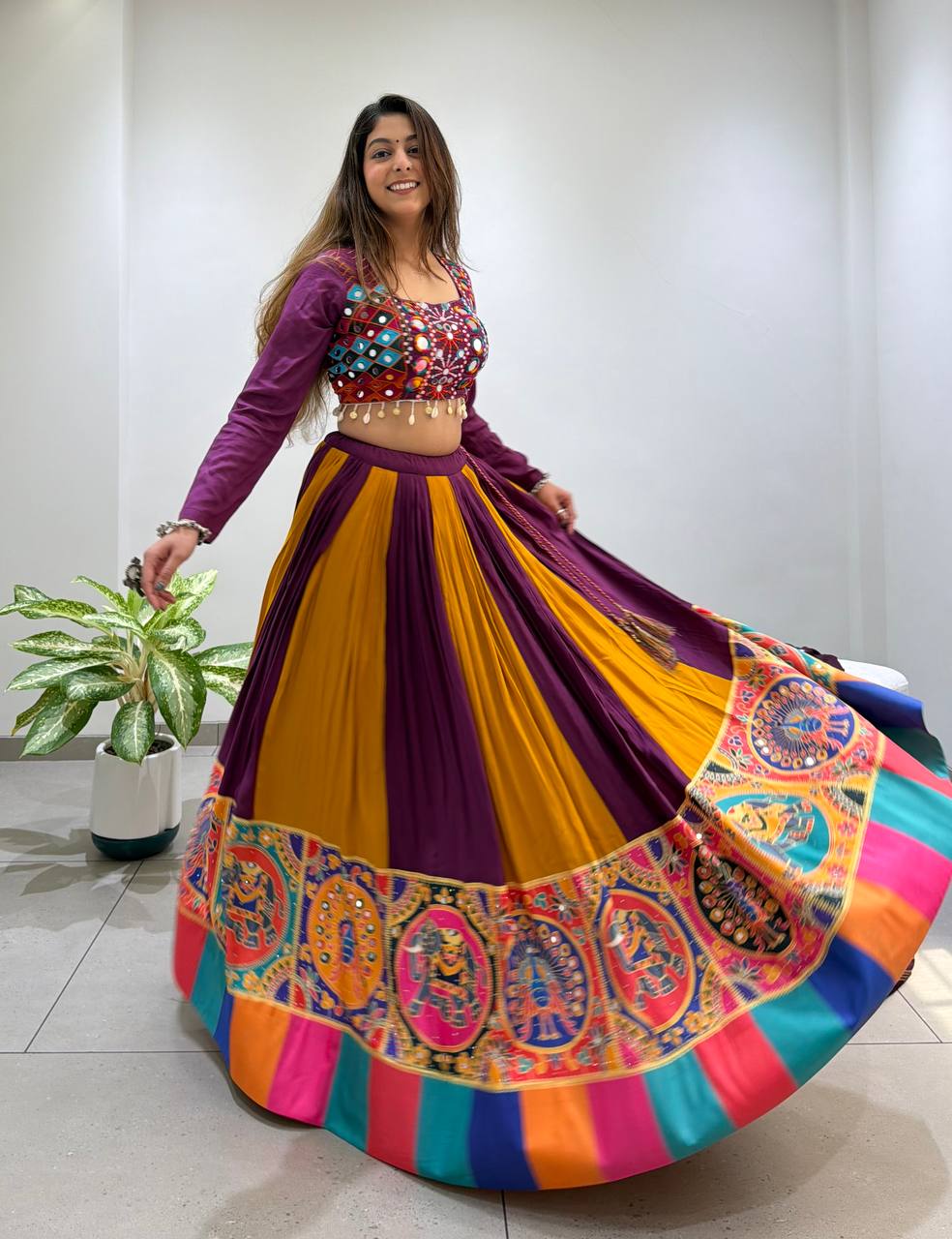Premium Navratri Rayon Lehenga Choli Set with Real Mirror & Jarkan Work