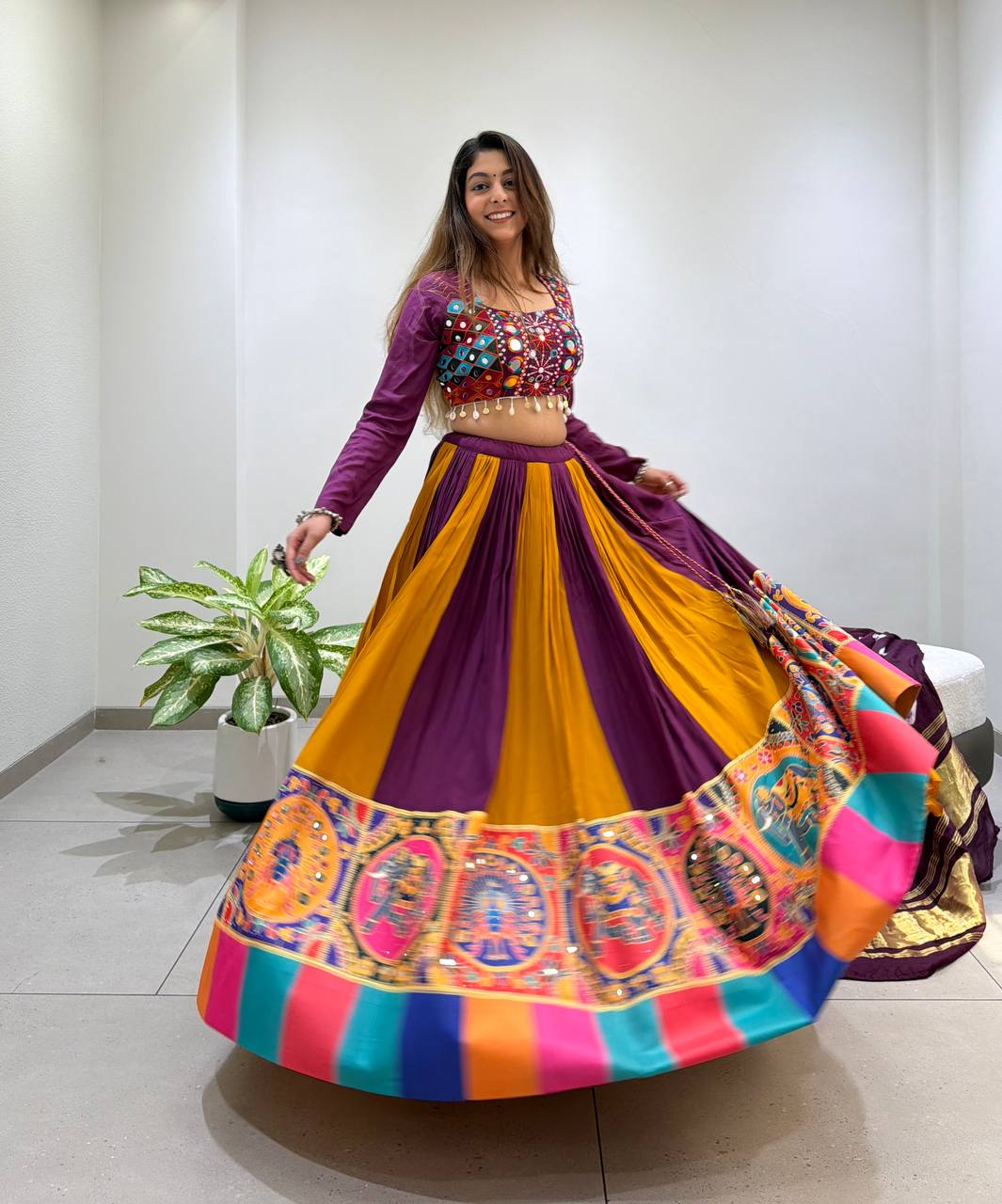 Premium Navratri Rayon Lehenga Choli Set with Real Mirror & Jarkan Work
