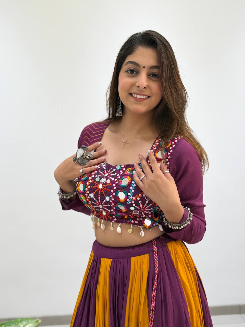 Premium Navratri Rayon Lehenga Choli Set with Real Mirror & Jarkan Work