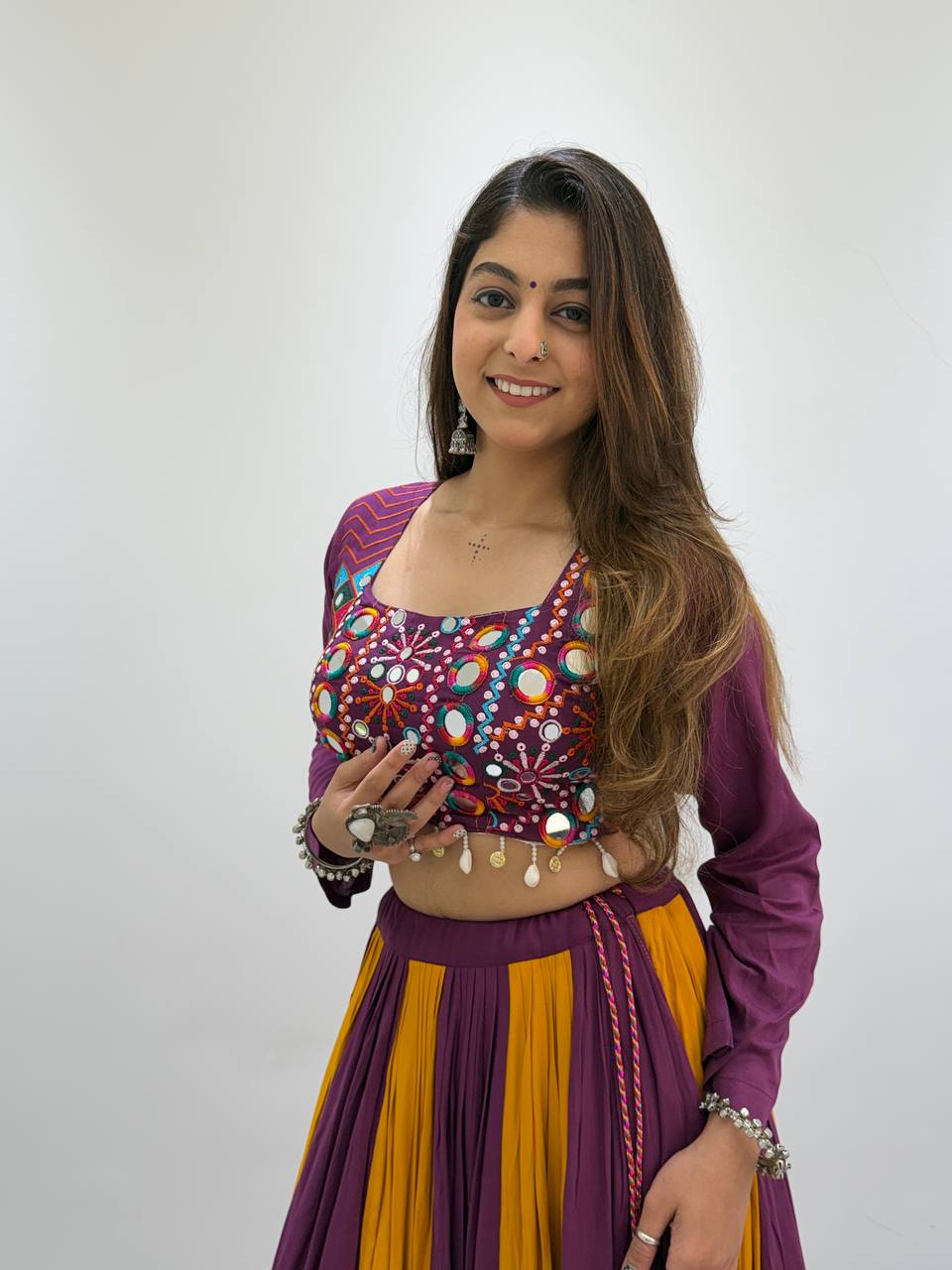 Premium Navratri Rayon Lehenga Choli Set with Real Mirror & Jarkan Work