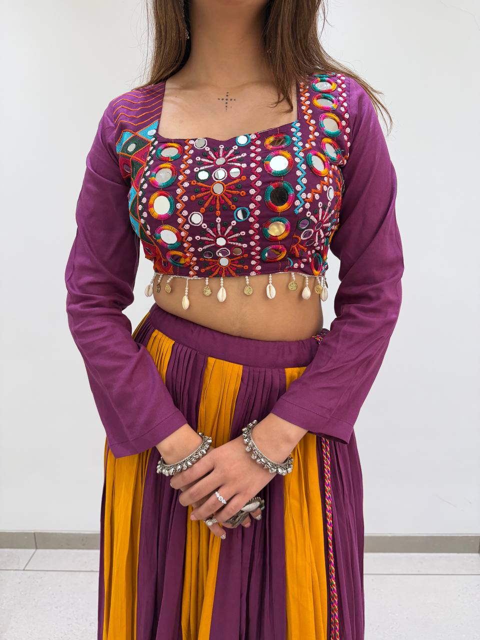 Premium Navratri Rayon Lehenga Choli Set with Real Mirror & Jarkan Work