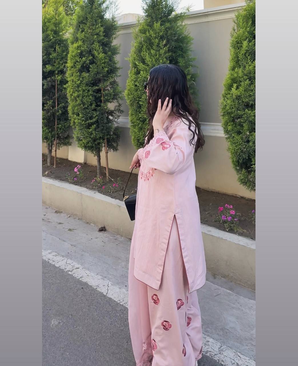 Designer Pure Natural Crepe Top with Farshi Palazzo & Georgette Dupatta Set