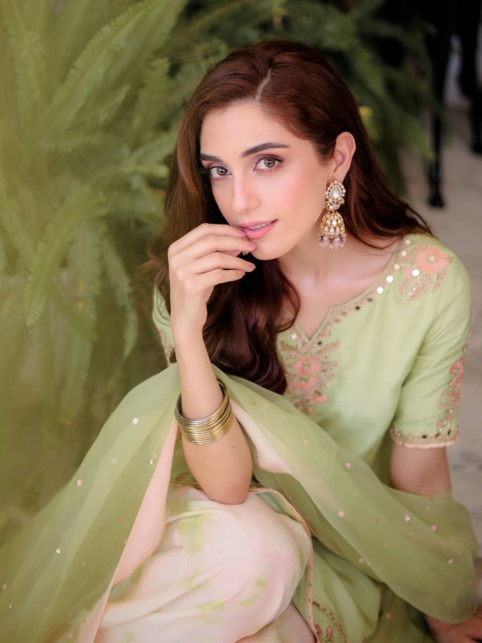 Designer Pure Natural Crepe Top with Digital Print Farshi Palazzo & Organza Moti Dupatta Set