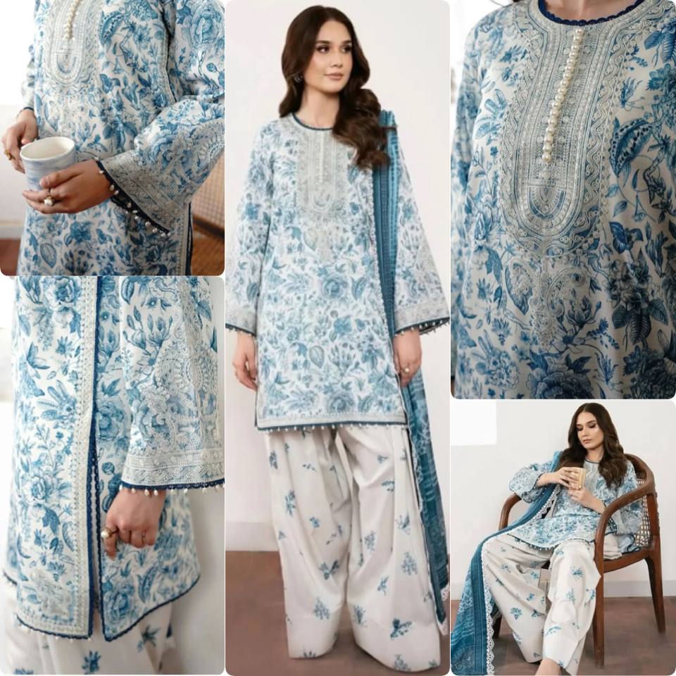 Designer Digital Printed Pure Natural Crepe Kurti with Flared Farshi Palazzo & Georgette Dupatta Set