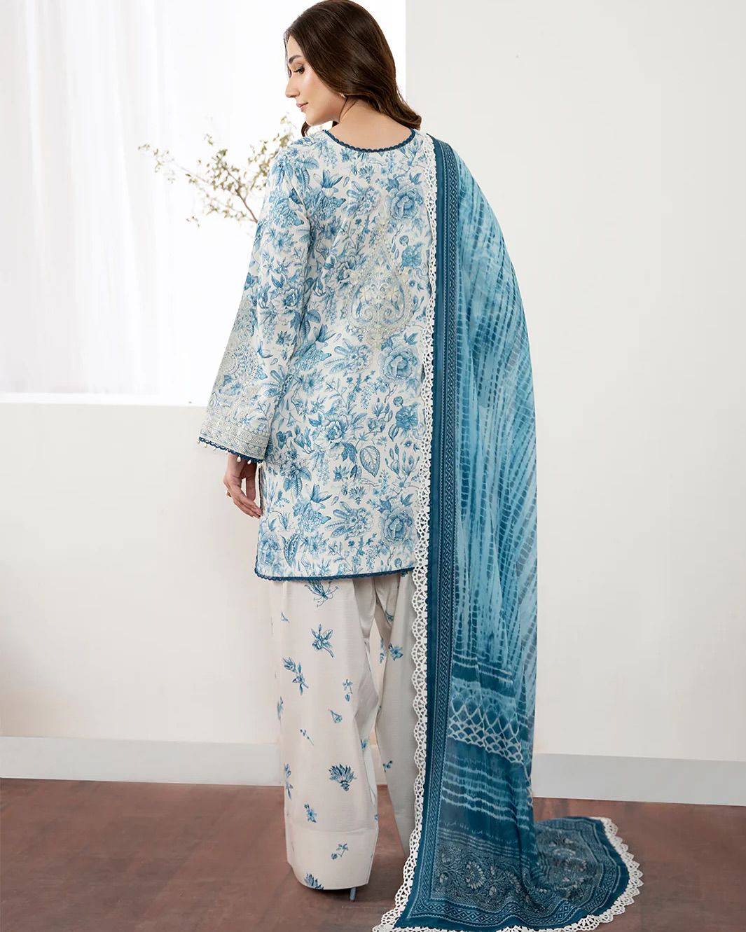 Designer Digital Printed Pure Natural Crepe Kurti with Flared Farshi Palazzo & Georgette Dupatta Set