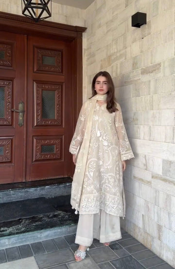 Pure Heavy Faux Georgette Party Wear Kurti Palazzo Set with Moti Latkan