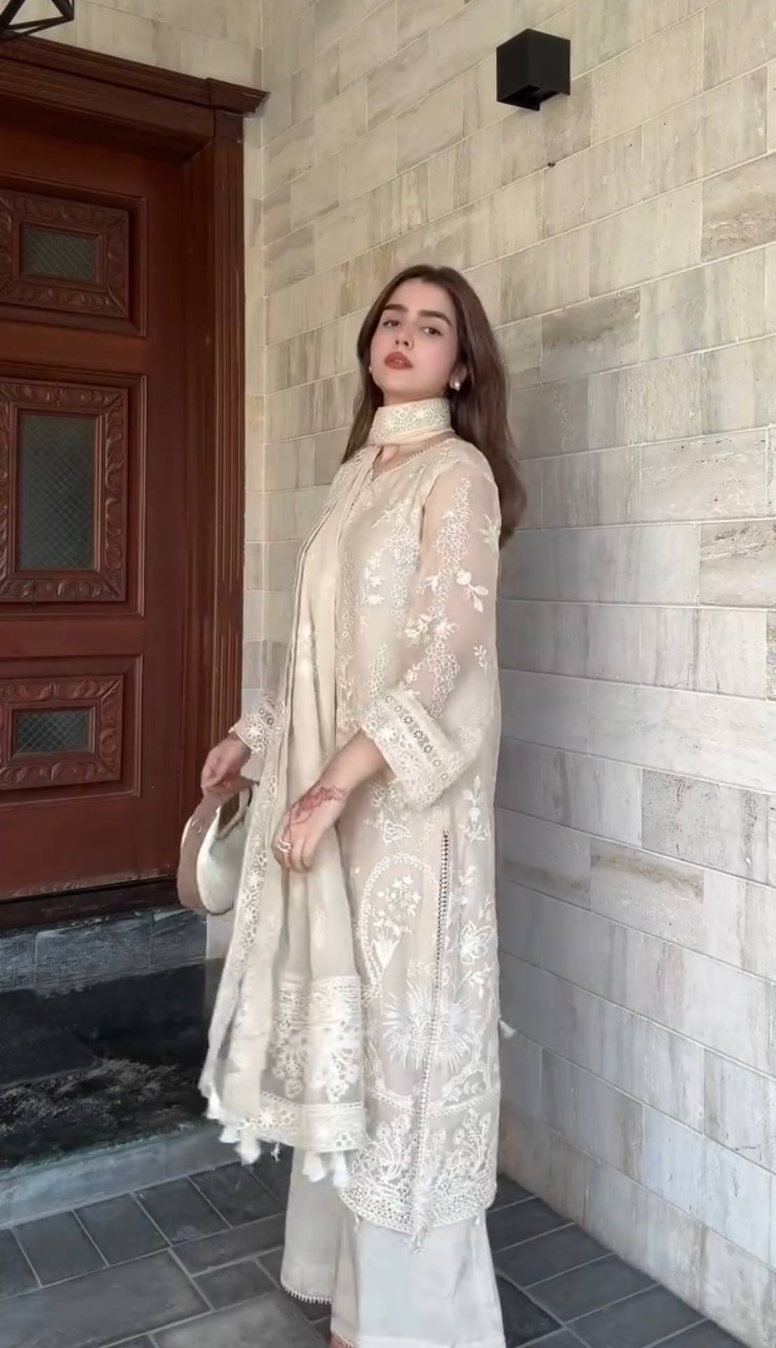 Pure Heavy Faux Georgette Party Wear Kurti Palazzo Set with Moti Latkan