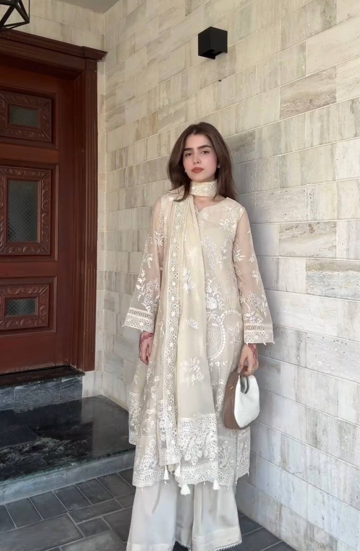 Pure Heavy Faux Georgette Party Wear Kurti Palazzo Set with Moti Latkan