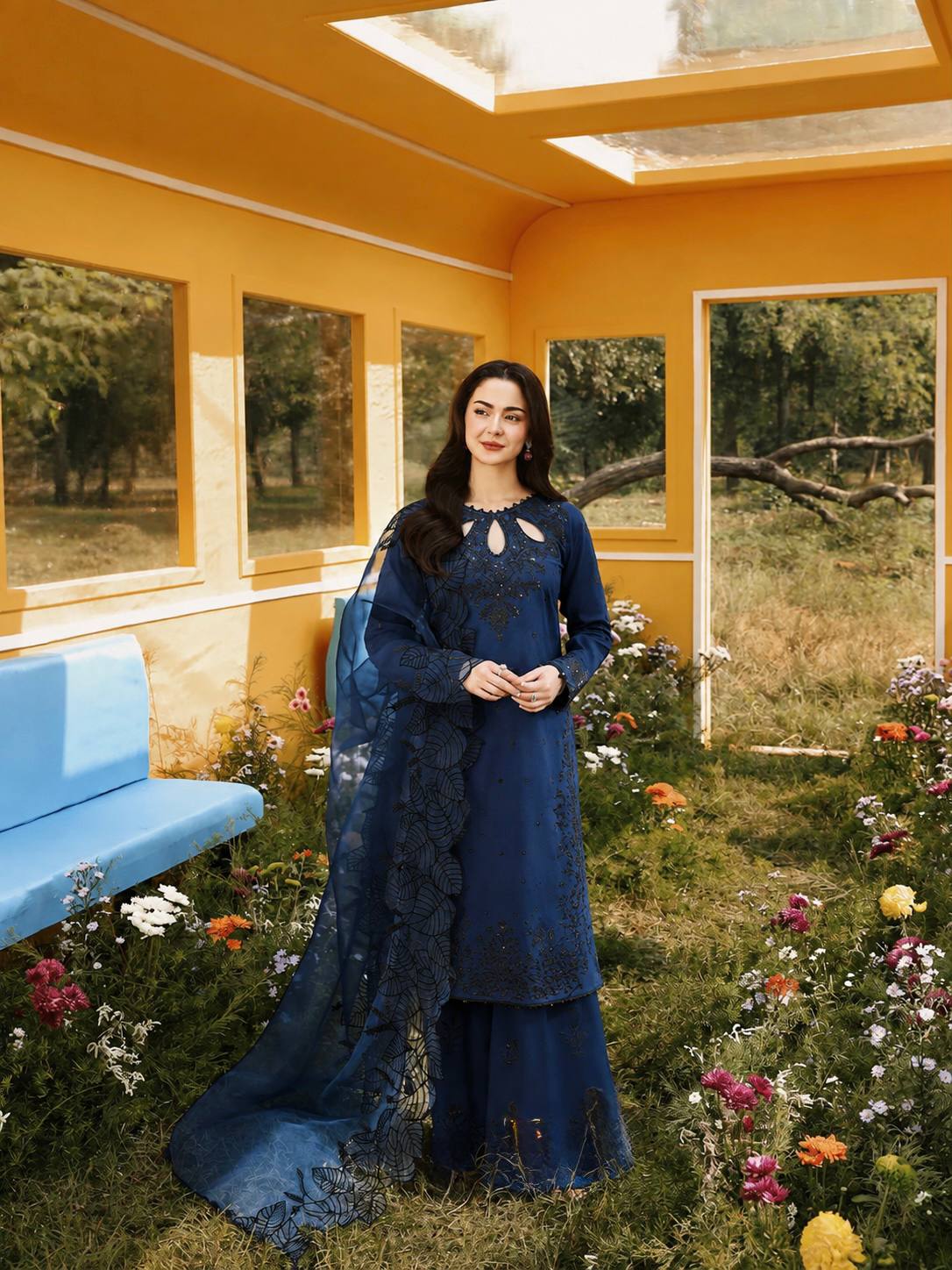 Designer Pure Satin Rayon Embroidered Long Kurti with Palazzo & Cutwork Organza Dupatta Set