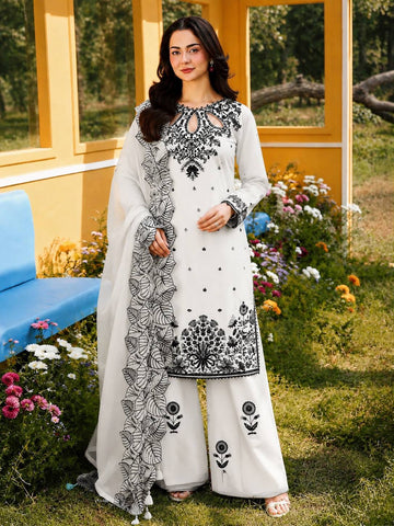 Designer Pure Satin Rayon Embroidered Long Kurti with Palazzo & Cutwork Organza Dupatta Set