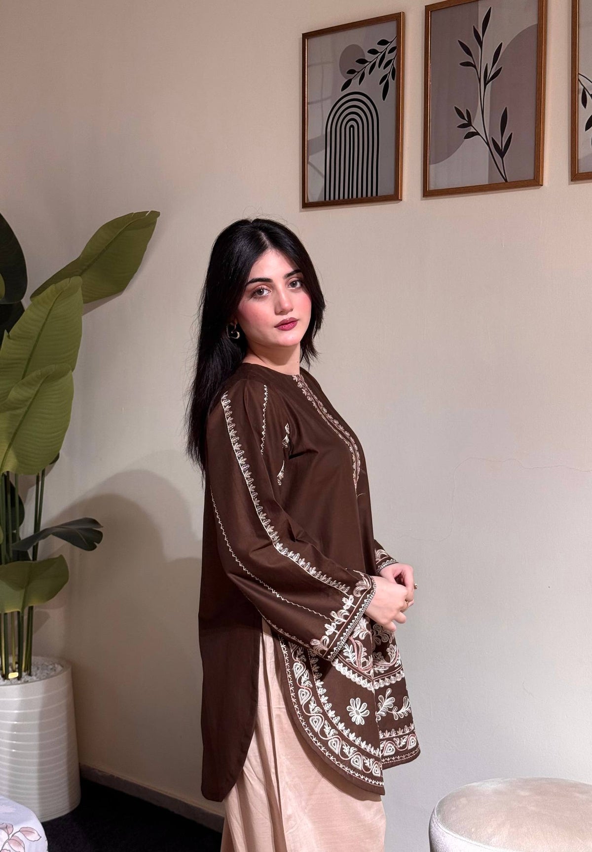 Designer Pure Roman Silk Party Wear Top with Embroidered Farshi Palazzo 2-Piece Set