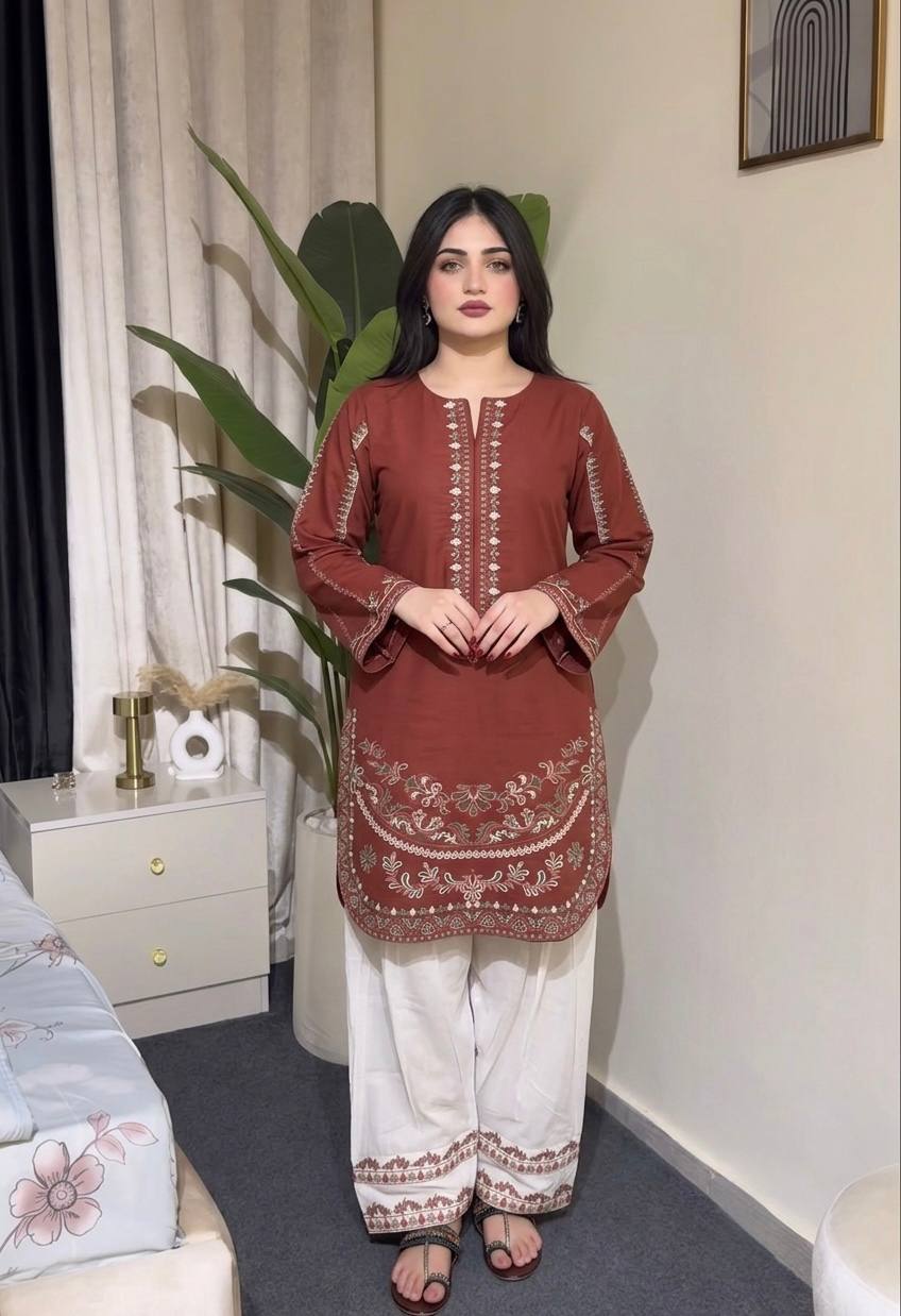 Designer Pure Roman Silk Party Wear Top with Embroidered Farshi Palazzo 2-Piece Set