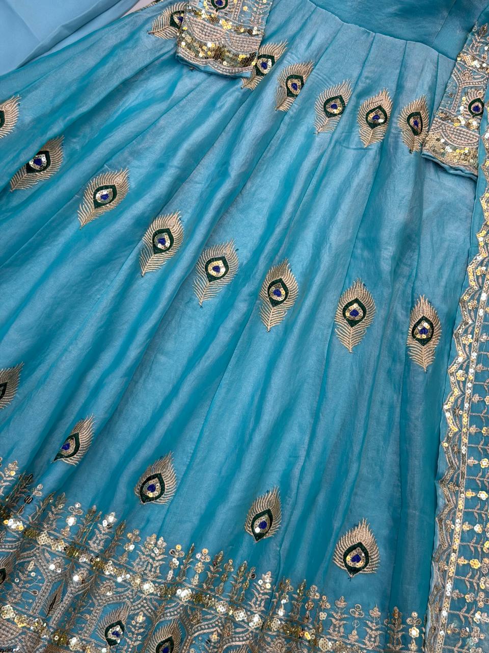 Party Wear Fendy Silk Heavy Embroidered Gown Set with Pant & Dupatta